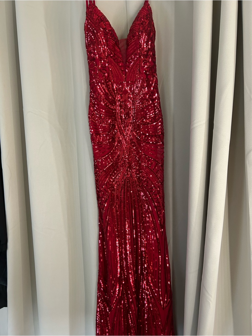 Elegant Red Sequin Prom Dress - V-Neck (tailored to 5’2” with heels)